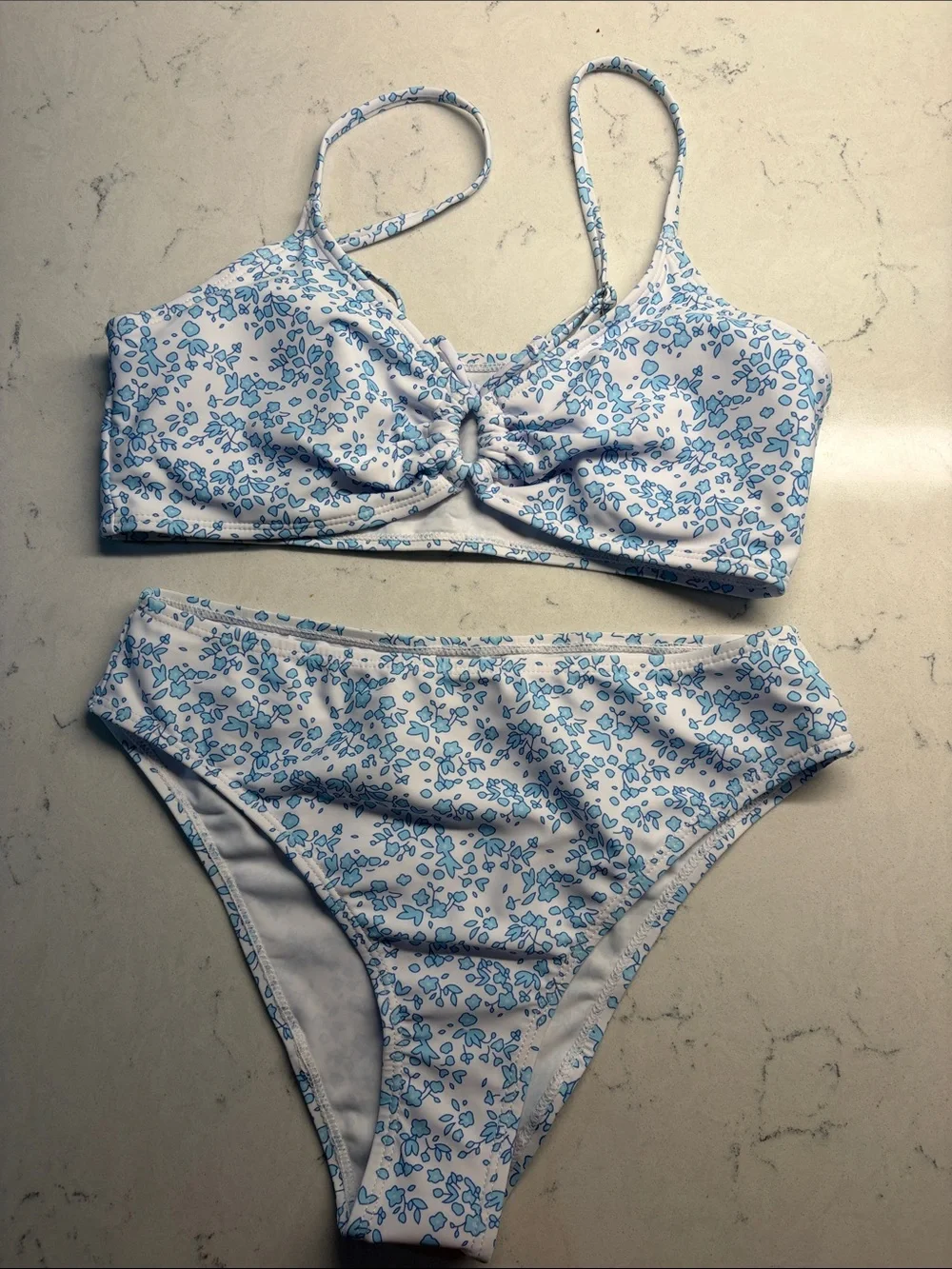 Girls size 14y Two-Piece Floral Bikini - Light Blue & White